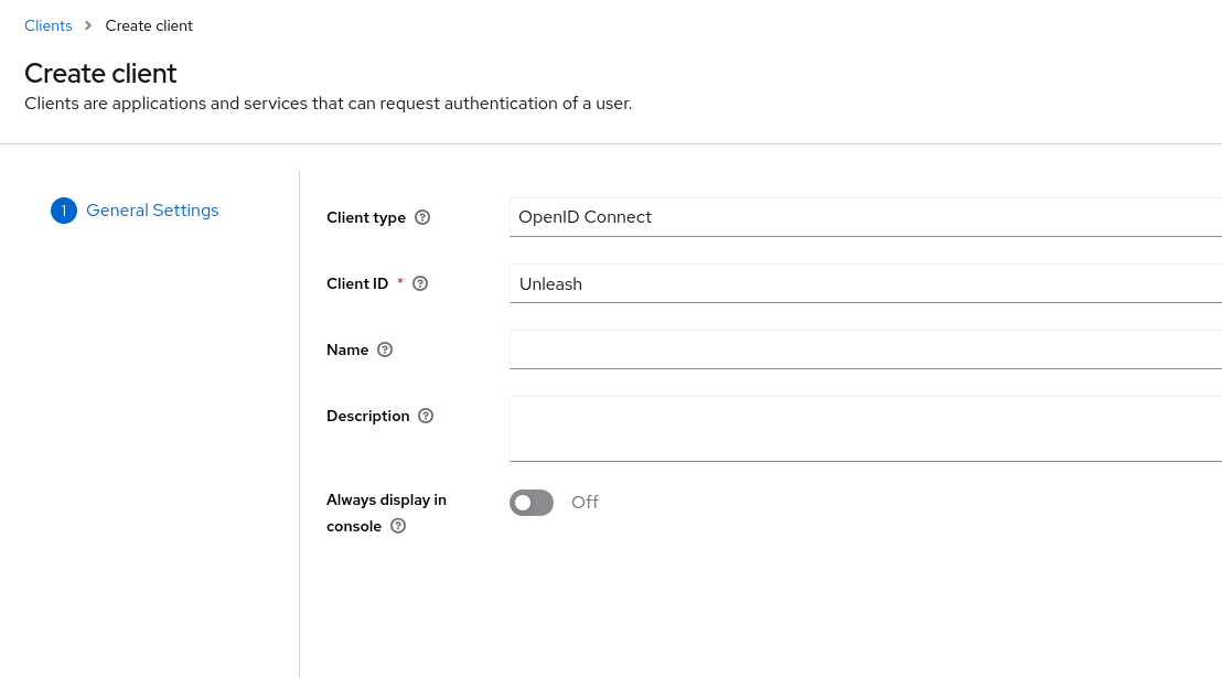 The Keycloak Admin UI with the client configuration open.